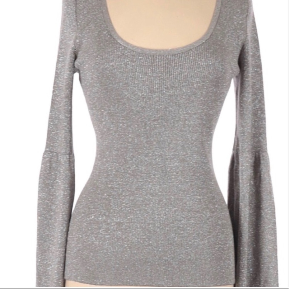 INC Holiday Metallic Sweater. Bell Sleeves. Flattering Scoop Neck. Silve…